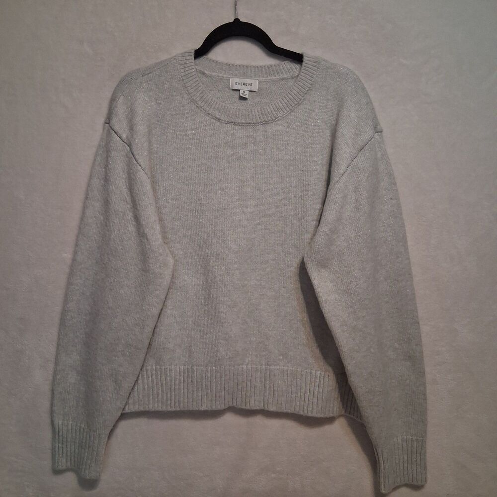 Evereve XL Sweater Gray Silver Metallic Sparkle Classic Glam Holiday New Years
